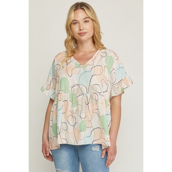 Entro Abstract Peplum Top, Peach - Picture 2 of 7